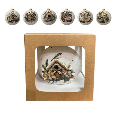 Шар елочный стекл. декупаж "Птицы" 12 см, [DQ4]