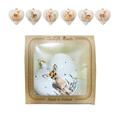 Игрушка елочная стекл. сердце декупаж "Оленята" 12см [DQ7]