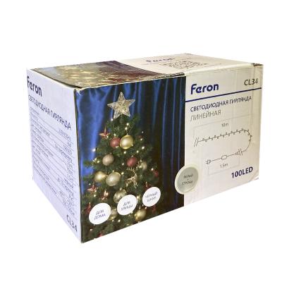 Светодиодная гирлянда Feron CL34 100LED белый, c эффектом стробов, 10м IP 65 [32973]
