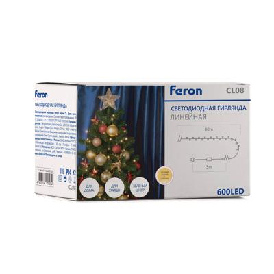 Светодиодная гирлянда Feron CL08 600LED тепл. белый, 60м, c эффектом стробов, IP 44 [32320]