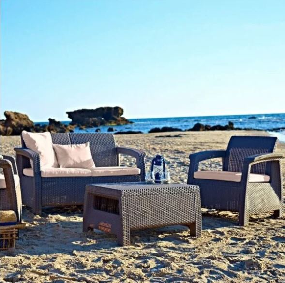 Журнальный столик из искусственного ротанга CORFU TABLE, капучино [241722]