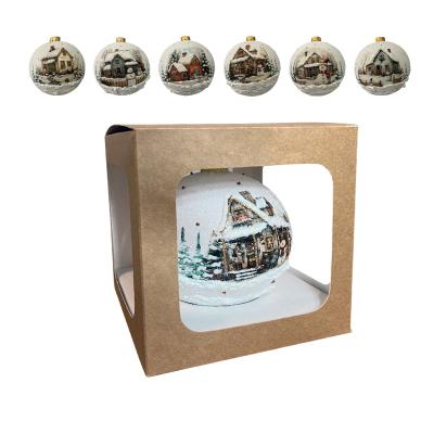 Шар елочный стекл. декупаж "Домики" 12 см, [DQ3]