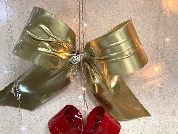 Украшение для больших ёлок "Бант" золотой 35см