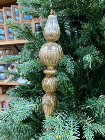 Игрушка елочная стекл. капля с античным золотым блеском 26 см [63484]