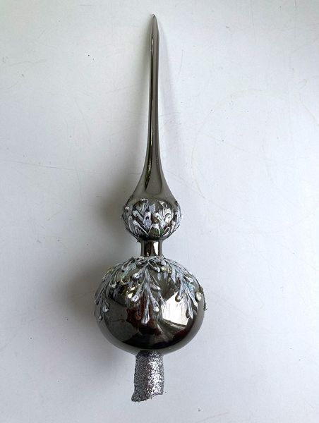 Стеклянная верхушка декор №3 Верхушка стеклянная на елку, декорированная "Чёрный глянец с белыми ветками"