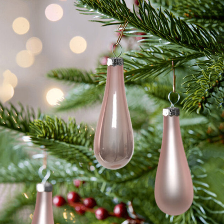 Набор стекл. елочных игрушек "Капля" 7.5 см розовый бутон mix, 12 шт