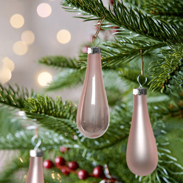 Набор стекл. елочных игрушек "Капля" 7.5 см розовый бутон mix, 12 шт
