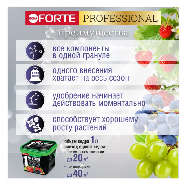 Удобрение пролонгированное Bona Forte "Для клубники и ягод", 1 л
