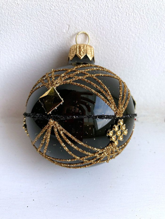 Шар елочный стекл. "Чёрно-золотой" 6см
