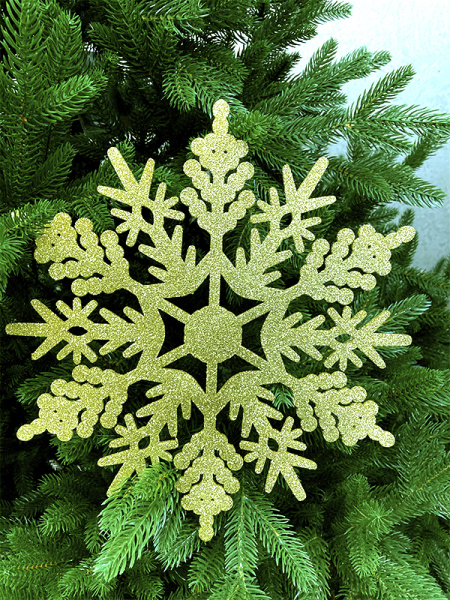 Украшение для больших ёлок снежинка "Морозный Узор" 30см, парча золото, деревянная
