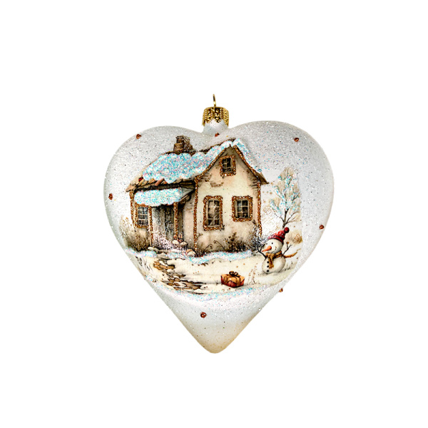 Игрушка елочная стекл. "Сердце" декупаж 12см [DQ10]