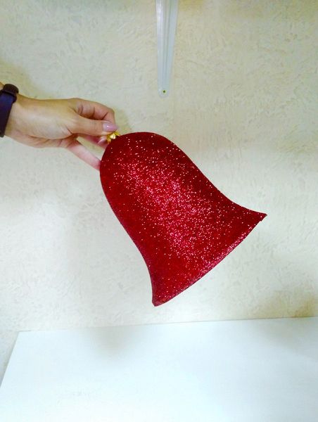 Украшение для больших ёлок "Колокольчик" парча красный, 25см