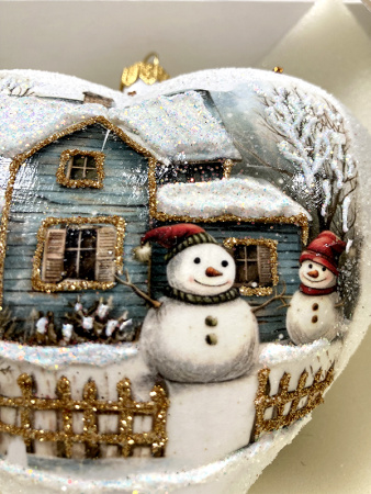 Игрушка елочная стекл. "Сердце" декупаж 12см [DQ10]