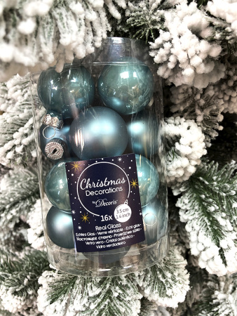 Набор стекл. шаров 3.5 см голубой туман mix, 16 шт [9010297]