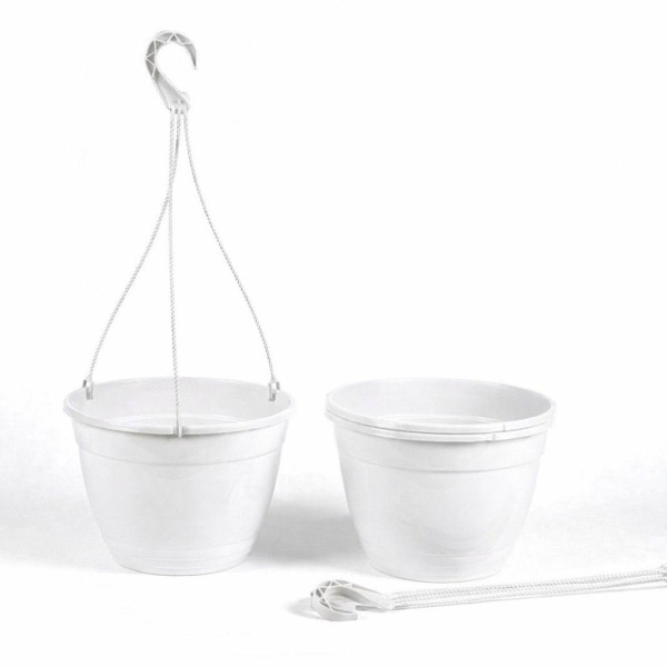 Кашпо подвесное с дренажной вставкой, белое, ø 27см, высота 20.4см, объём 7л. [IK-7]