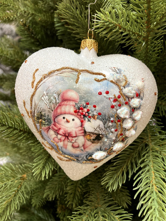 Игрушка елочная стекл. "Сердце" декупаж 12см [DQ8]