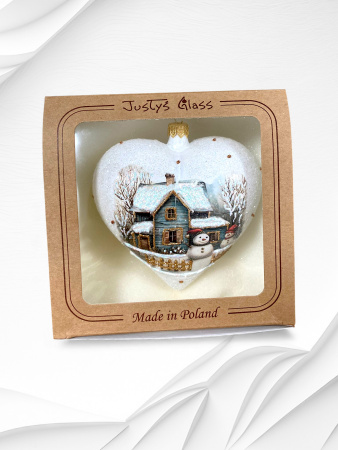 Игрушка елочная стекл. "Сердце" декупаж 12см [DQ10]