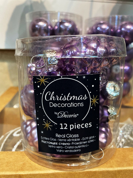 Набор стекл. елочных игрушек "Шишки" 6 см лавандовый mix, 12 шт