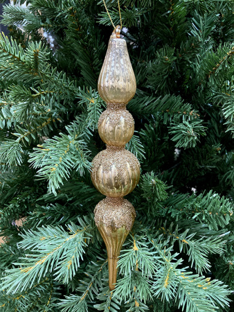 Игрушка елочная стекл. капля с античным золотым блеском 26 см [63484]