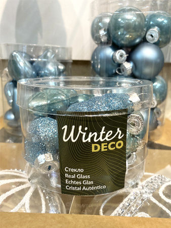 Набор стекл. елочных игрушек "Blue Lagoon" 4-5 см, 12 шт