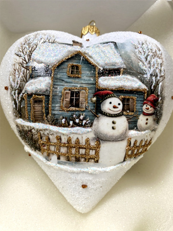 Игрушка елочная стекл. "Сердце" декупаж 12см [DQ10]
