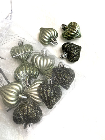 Набор стекл. елочных игрушек "Сердечко Бурре" 4.5см зеленый, 12 шт