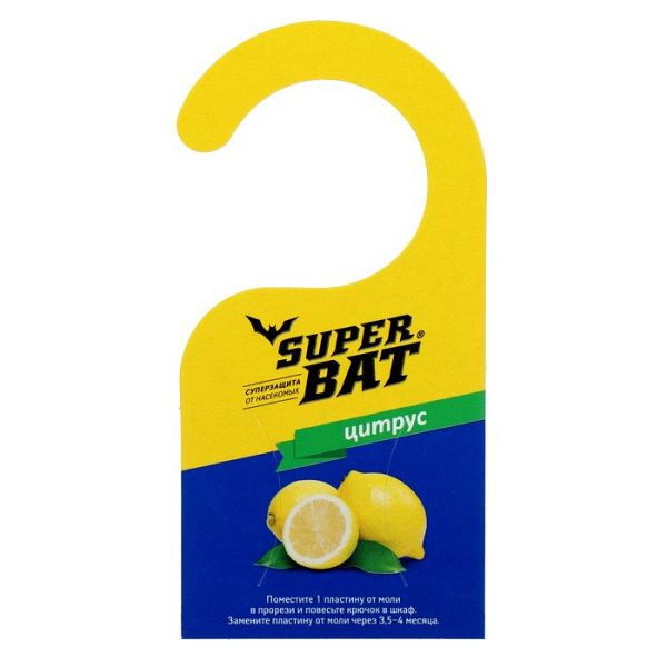 Пластины от моли "Super Bat" с запахом цитруса 9 пластин + 2 крючка