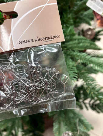 Крючки для елочных игрушек тонкие, серебро [400003]