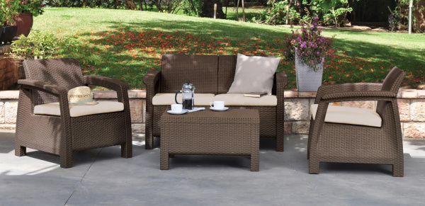Комплект мебели из искусственного ротанга Keter Corfu Set, коричневый [223201]
