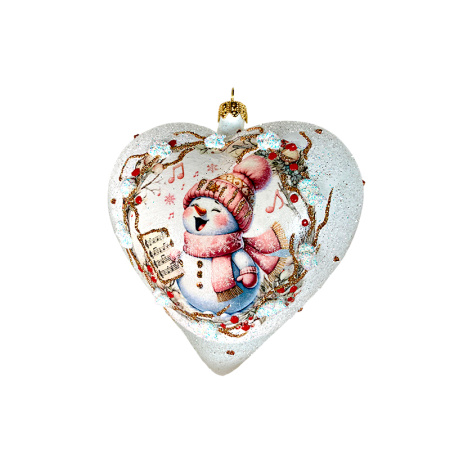 Игрушка елочная стекл. "Сердце" декупаж 12см [DQ8]