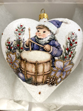 Игрушка елочная стекл. "Сердце" декупаж 12см [DQ12]