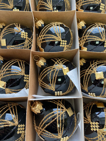 Шар елочный стекл. "Чёрно-золотой" 6см