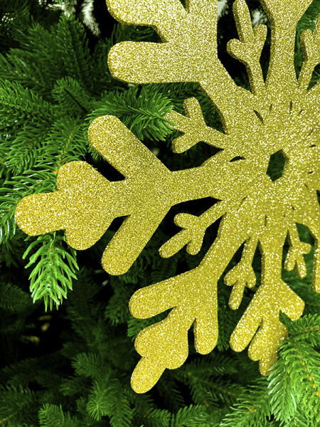 Украшение для больших ёлок снежинка "Снежная Корона" 30см, парча золото, деревянная