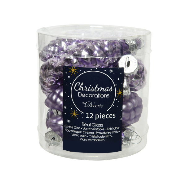 Набор стекл. елочных игрушек "Шишки" 6 см лавандовый mix, 12 шт