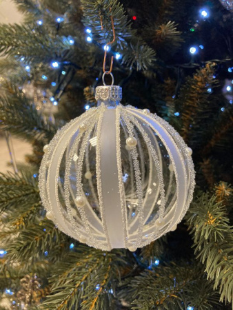 Шар елочный стекл. "Прозрачная тесьма" 8см