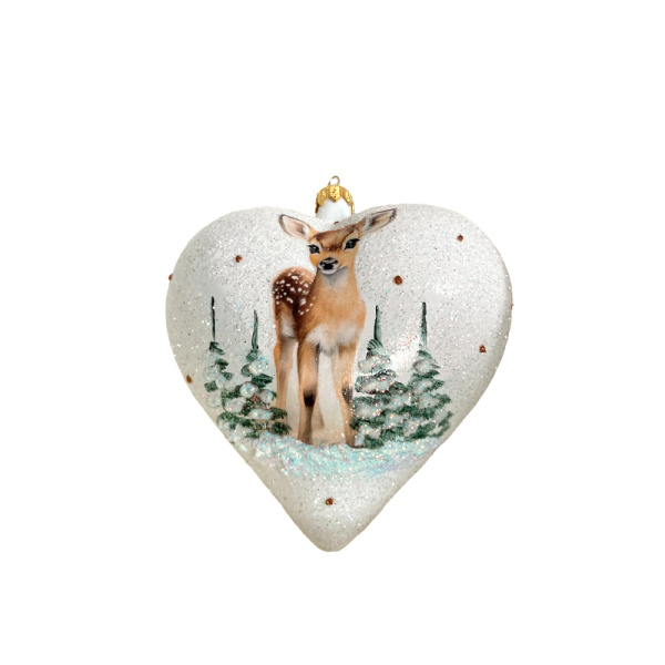 Игрушка елочная стекл. "Сердце" декупаж 12см [DQ7]