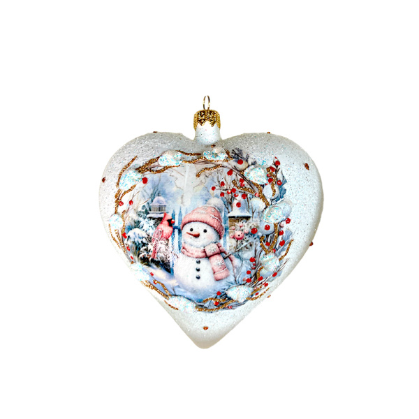 Игрушка елочная стекл. "Сердце" декупаж 12см [DQ8]