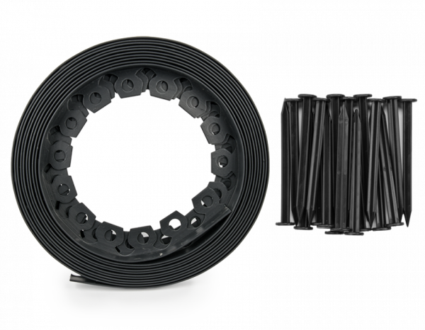 Комплект (бордюр 10м + 20 анкеров) для окантовки газона EASY BORDER, чёрный