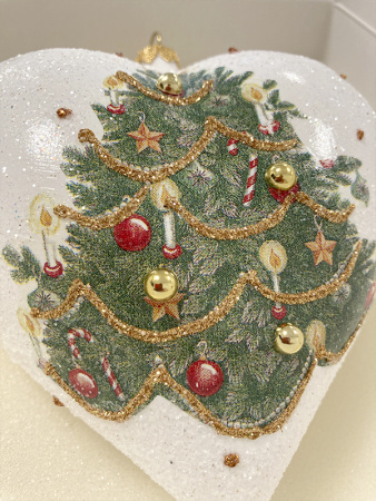 Игрушка елочная стекл. "Сердце" декупаж 12см [DQ10]