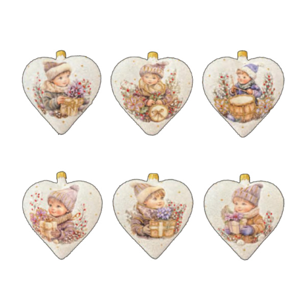 Игрушка елочная стекл. "Сердце" декупаж 12см [DQ12]