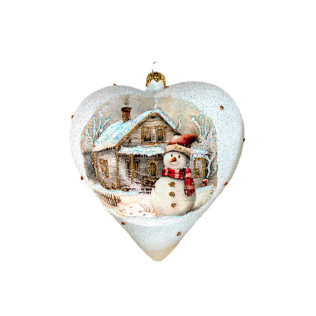 Игрушка елочная стекл. "Сердце" декупаж 12см [DQ10]