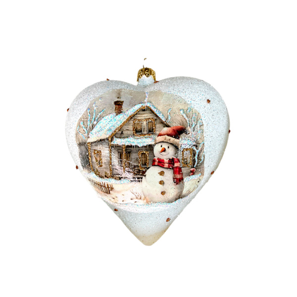 Игрушка елочная стекл. "Сердце" декупаж 12см [DQ10]