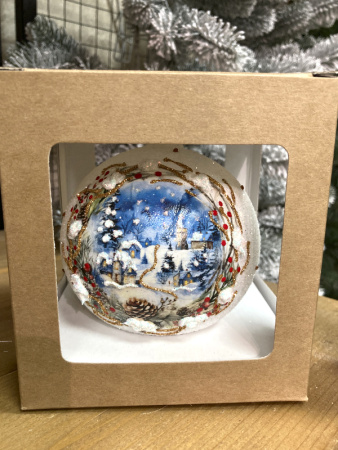 Шар елочный стекл. декупаж 10 см, [DQ6]