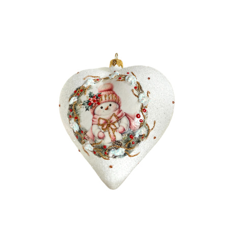 Игрушка елочная стекл. "Сердце" декупаж 12см [DQ8]