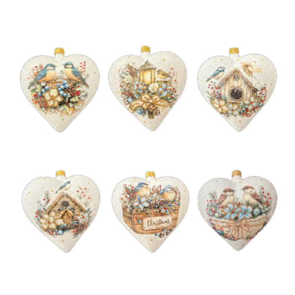 Игрушка елочная стекл. "Сердце" декупаж 12см [DQ11]