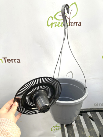 Кашпо Лира подвесное с дренажной вставкой, серый, ø 27см, высота 20.4см, объём 7л. [IK-7]