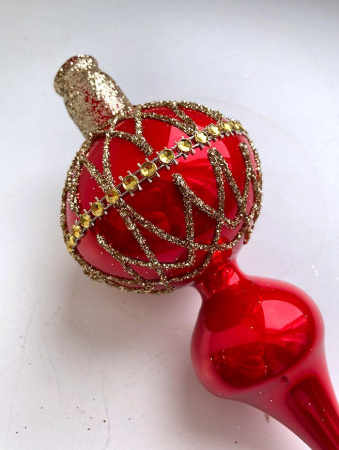 Верхушка стеклянная на елку, декорированная