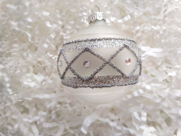 Шар елочный стекл. "Вязаный узор" 8см