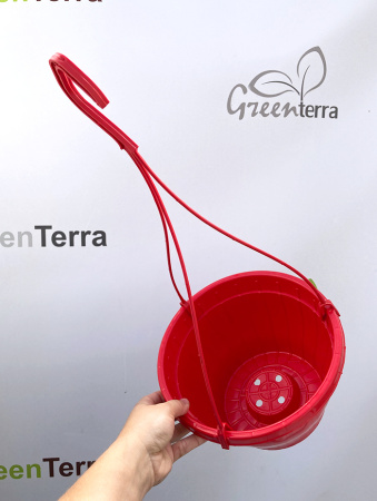 Кашпо подвесное, красное, ø 23см, высота 14см, объём 3.7л.