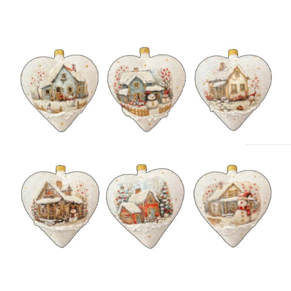 Игрушка елочная стекл. "Сердце" декупаж 12см [DQ10]